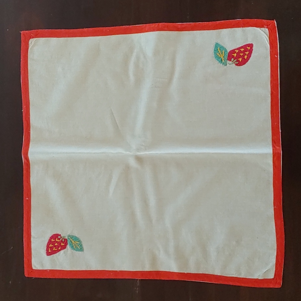Vintage Strawberry table linen cloth Embroidered white red yellow green